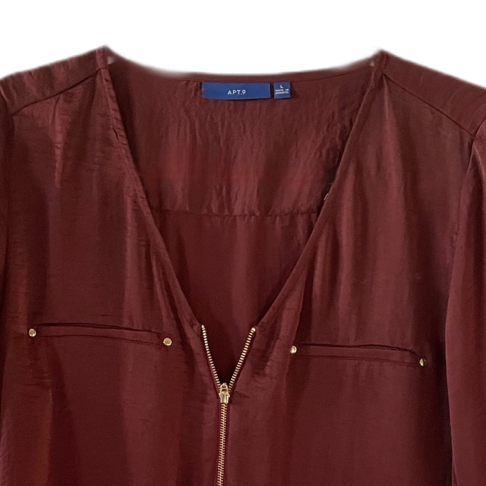 Apt 9 Rust Rayon Women’s Large V-neck Blouse - Picture 2 of 4